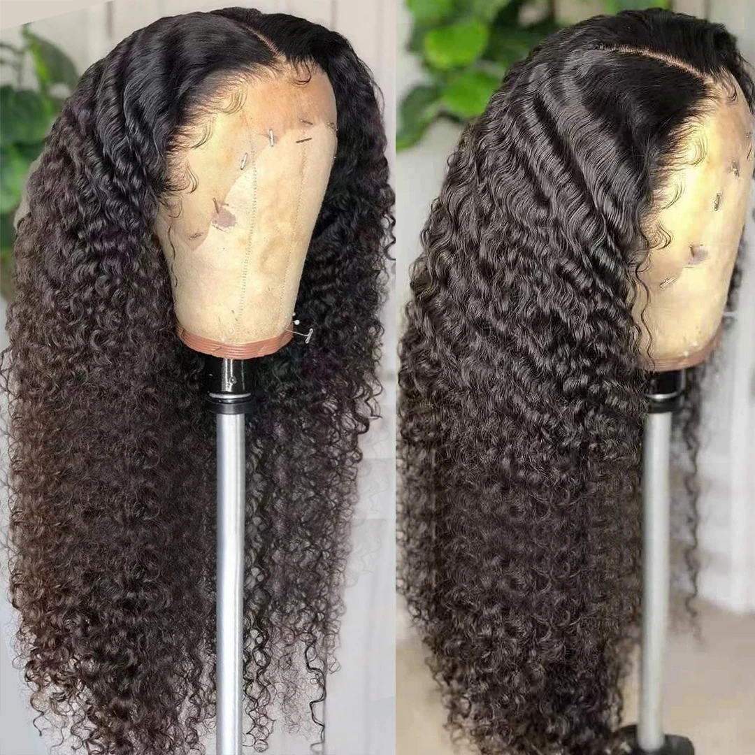 

Deep Curly Lace Front Human Hair Wigs T Part Brazilian Human Hair Lace Fronatl Wigs 180 Density 30 Inch Curly Lace Front Wig