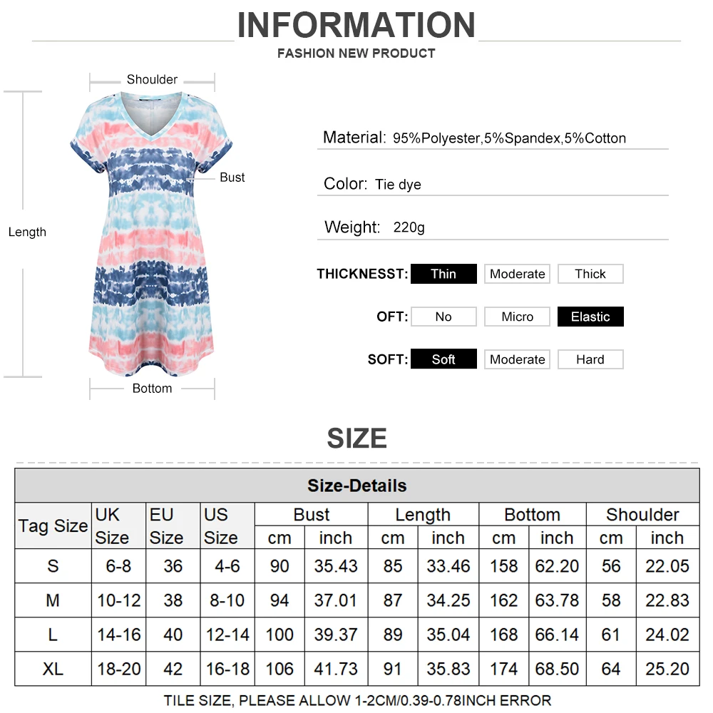 

Striped Tie Dye Print Mini Dress Vintage V Neck Loose Dress Short Sleeve Summer Beach Dress 2021 New Fashion Short Dresses D30