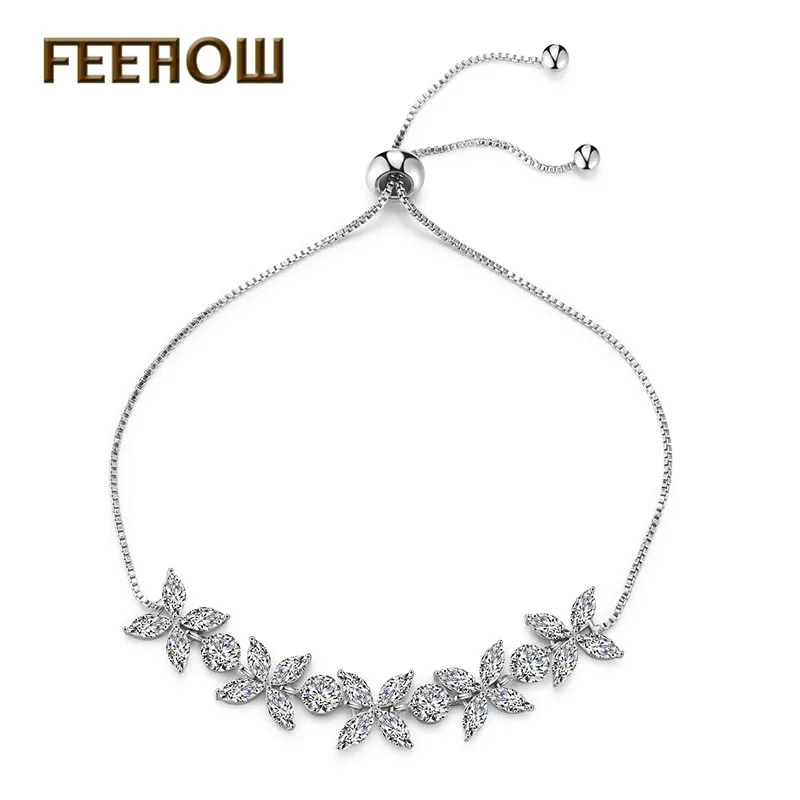 White Color 37 FEEHOW, высокое качество, Marquise Cut, прозрачный CZ циркониевый браслет и браслеты для женщин, подарок, модный, кристалл, камень, лист, ювелирное изделие, FWBP061 - Окраска металла: White Color 37
