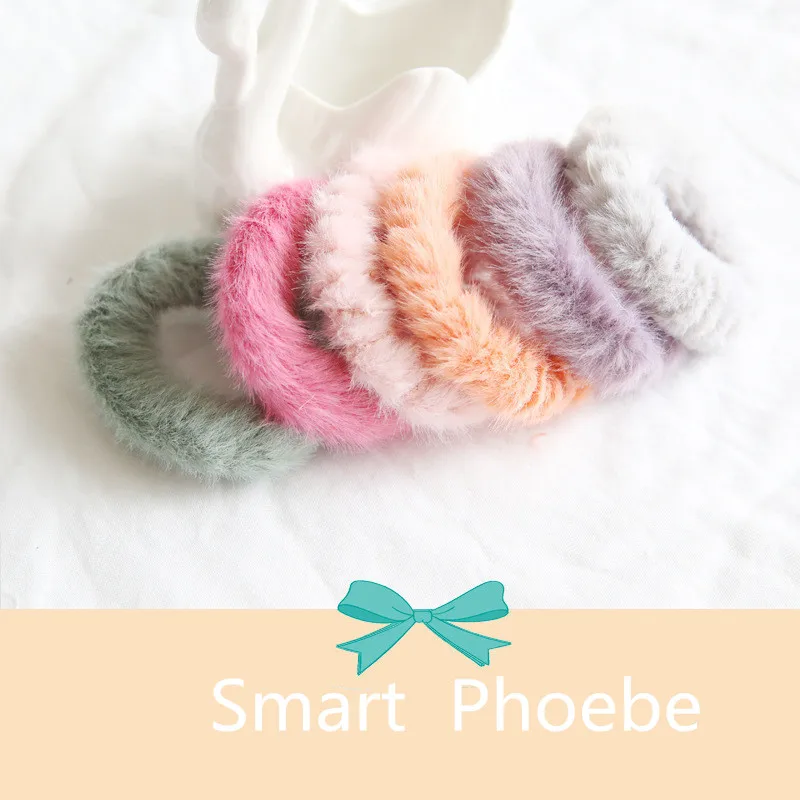 12 шт. модные милые меховые помпон для волос галстуки Мультяшные пончики