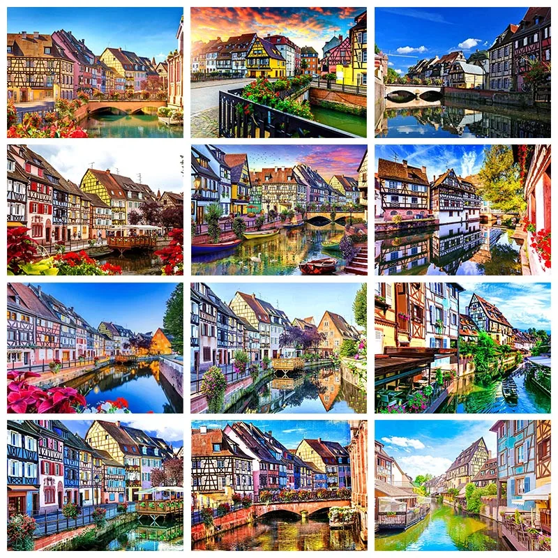 

City Building DIY Diamond Painting Amsterdam Scenery Full Square Drill Mosaic Embroidery Cross Stitch Handmade Gift