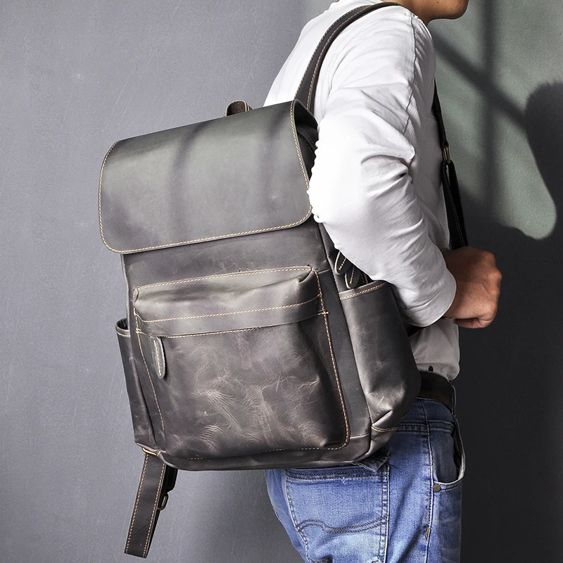Рюкзак мужской из натуральной кожи с отделением для ноутбука 15 дюймов|Мужские