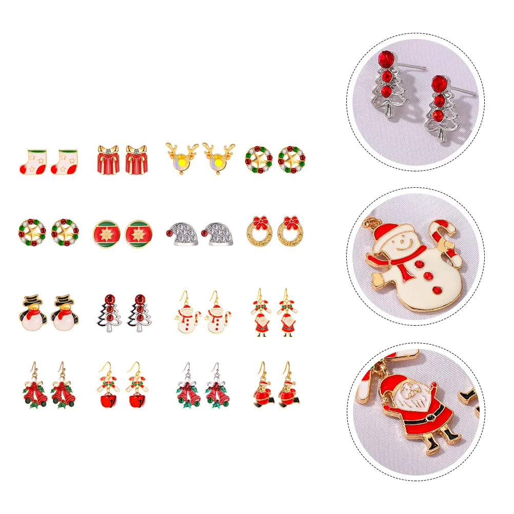 

16pcs Bell Pendant Eardrops Stylish Female Christmas Earbobs (Assorted Color)