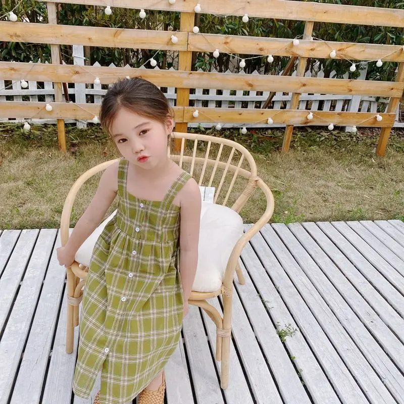 

Girls dress 2021 summer new Korean style fashion plaid group girl sling P4626