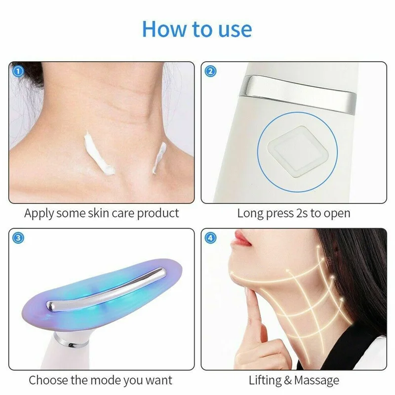 

LED Photon Therapy Neck and Face Lifting Tool Vibration Skin Tighten Face Slim Reduce Double Chin Anti-Wrinkle Remove Device
