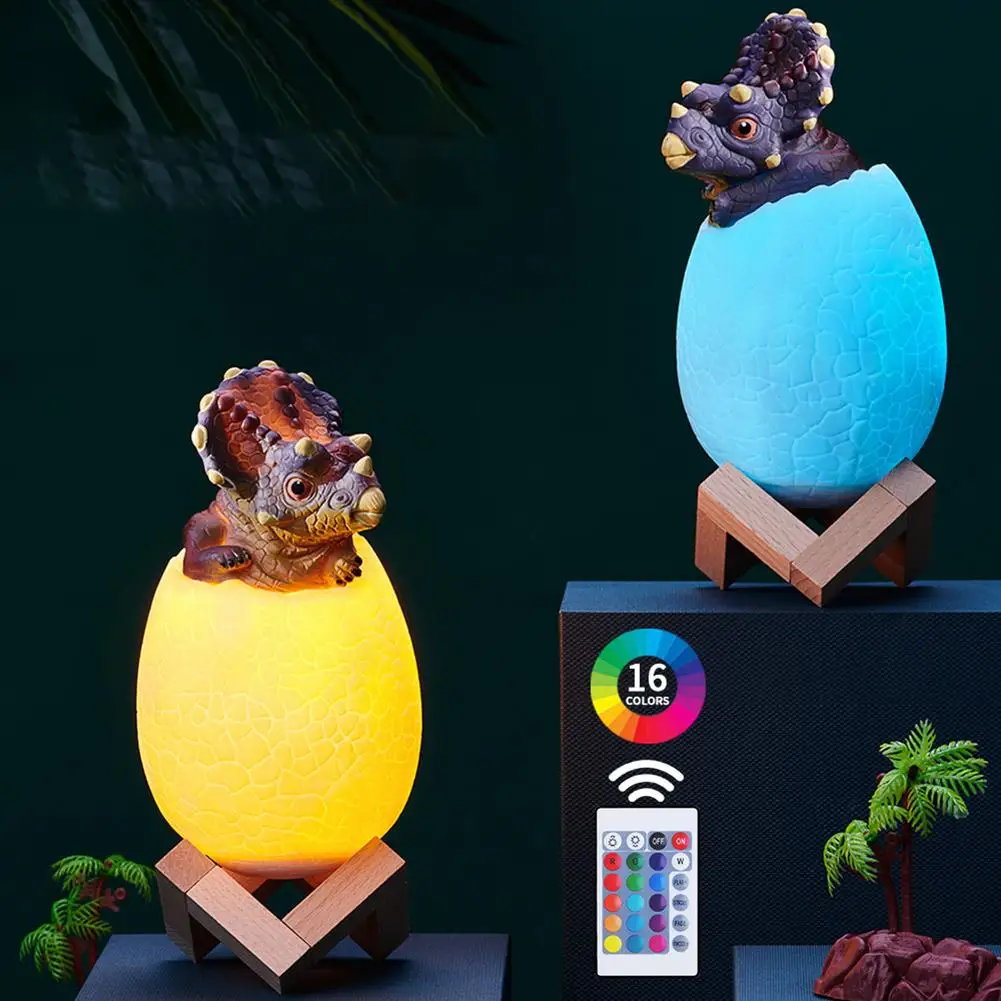 

3d Dinosaur Egg Shape Night Light 16 Color Bedside Table Room Decor Led Table Lamp Toys For Children New Year Personalized Gift