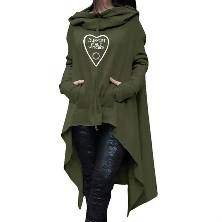 

Long Irregular Hoodies Women Soupport Male Witchs Letters Print Hoodies Women Kawaii Sweatshirt Femmes Sweatshirts Frauen Pocket