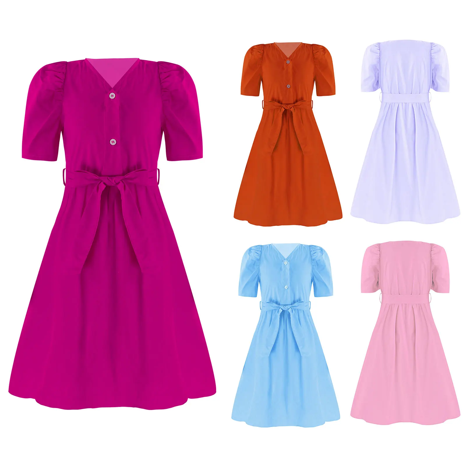 

Kids Girls Summer Dress Solid Color Raglan Sleeves Elegant Flower Girl Dresses Princess Pageant Wedding Birthday Party Dress