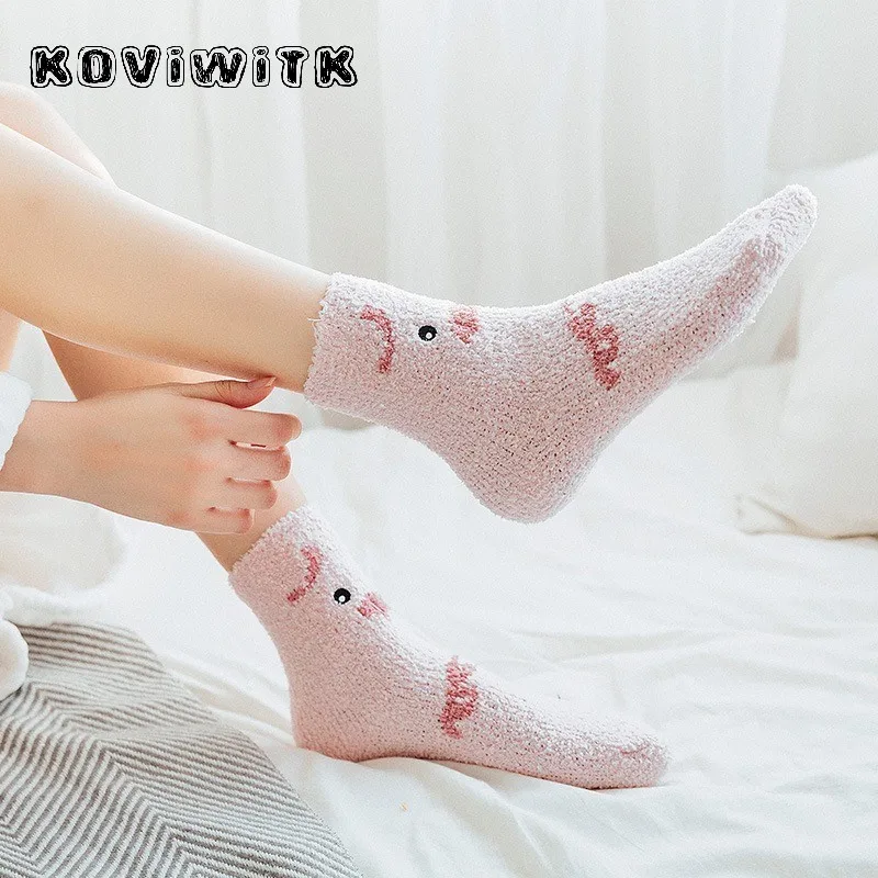 Fashion lovely Cartoon Animal Coral fleece Thick Socks for womens dog/panda/Cat Foot Cute black Sock Funny Girls Cat Hosiery Sox