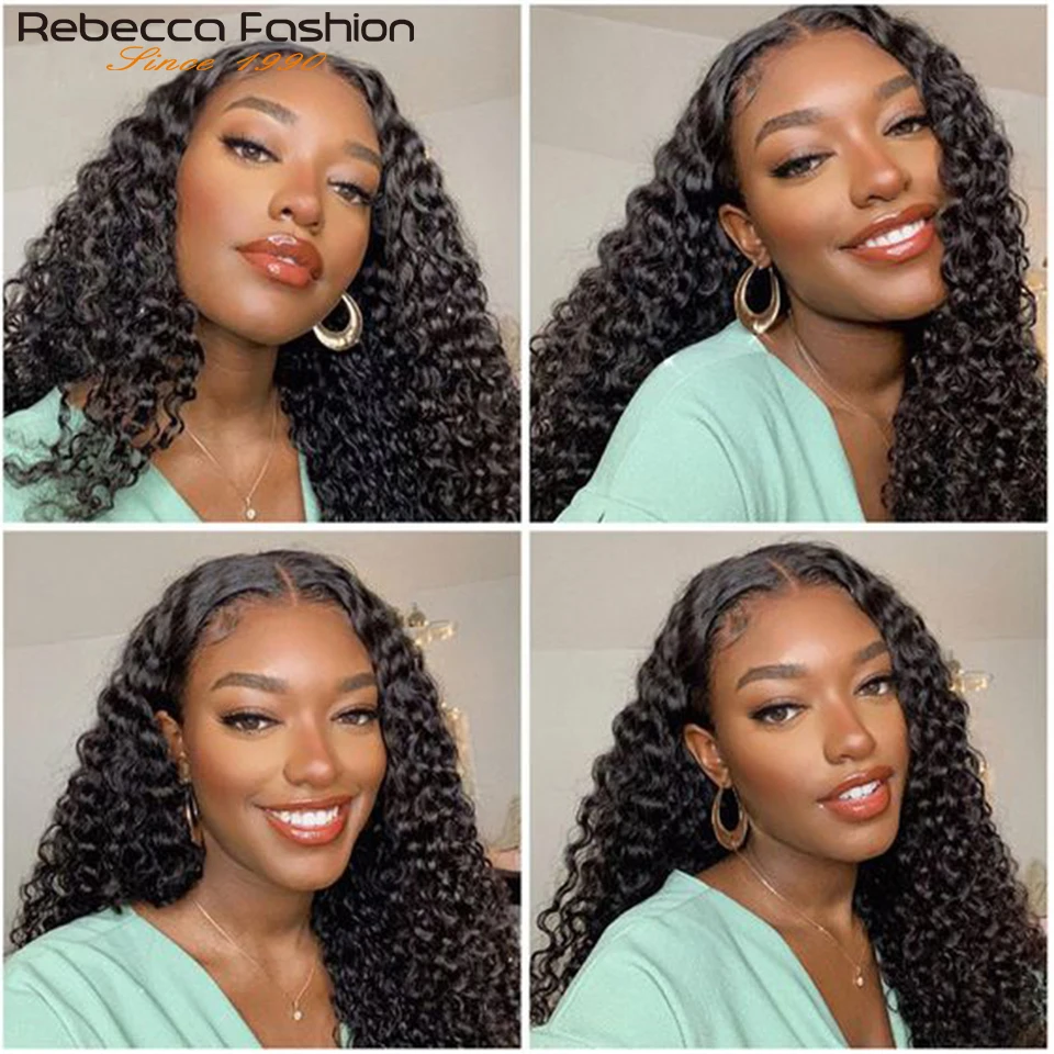 Rebecca Kinky Curly Bundles With Frontal Pre Plucked 3 Human Hair Bundles with Closure Brazilian Hair Weave Bundles With Closure