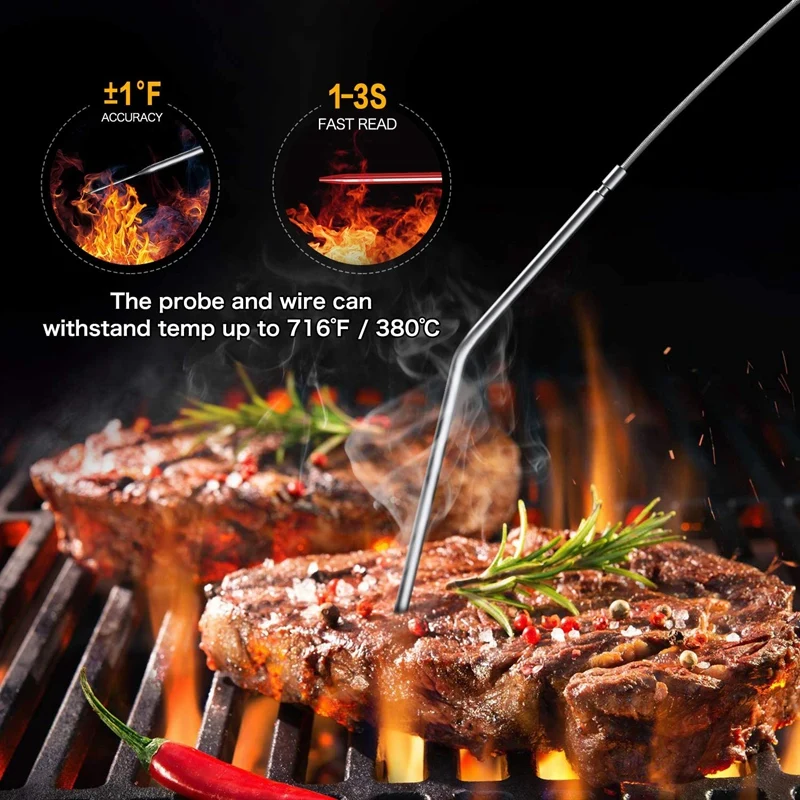 

Kitchen Thermometer, Waterproof Oven Cooking Thermometer with Dual Long Probe & Timer, 3S Quick Read & LCD Backlight