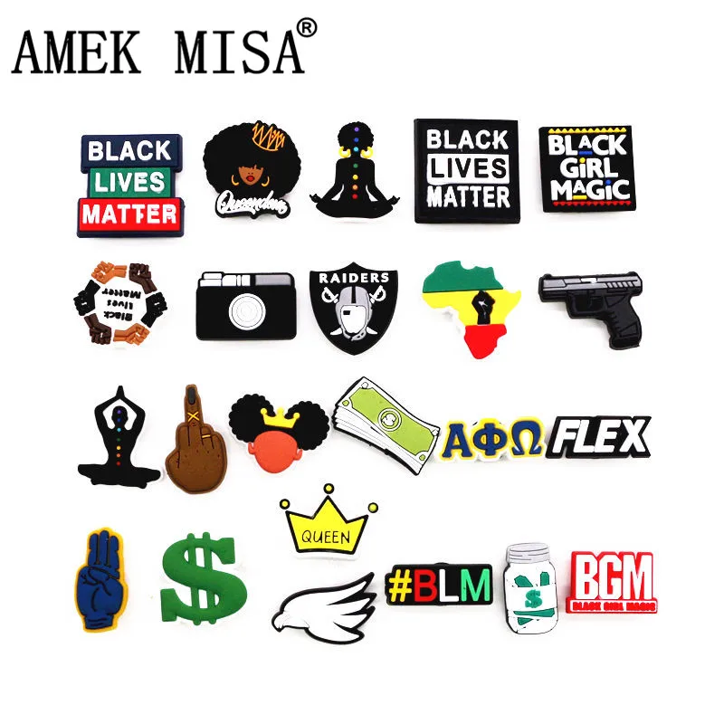 Black Girl Magic Shoe Charms Accessories Black Lives Matter BGM BLM Dollar Shoe Decoration for croc jibz Kids Party X-mas Gifts