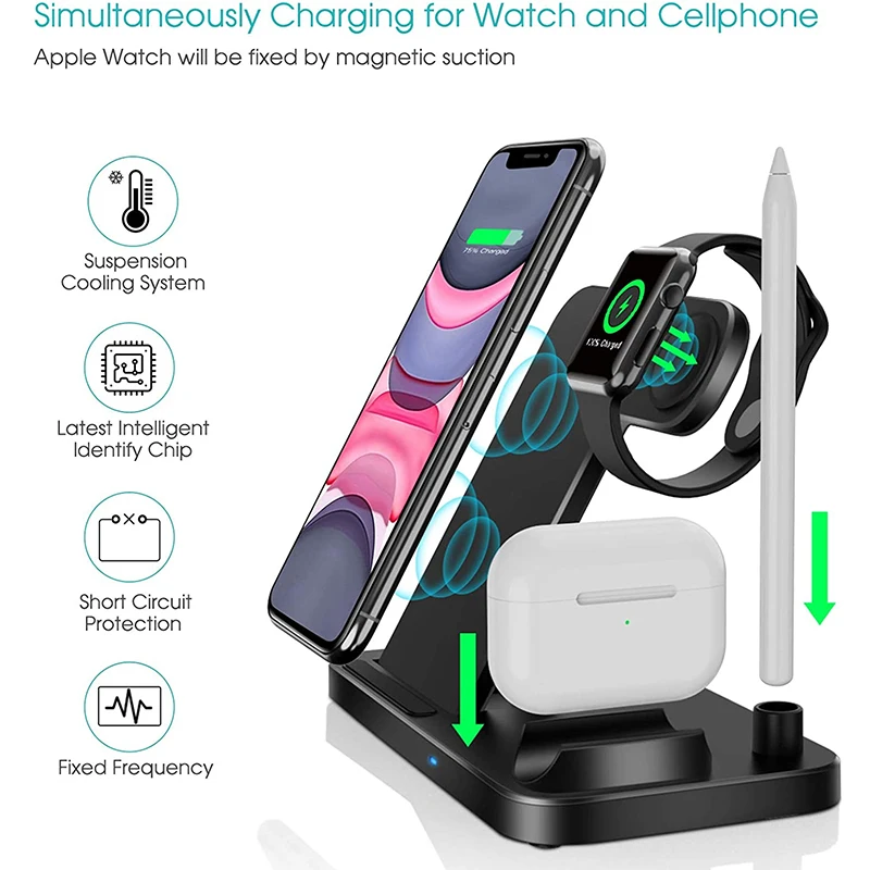 3 in 1 fast wireless chargers for apple docking station induction charger for apple watch airpods iphone 11 12 13 pro max free global shipping