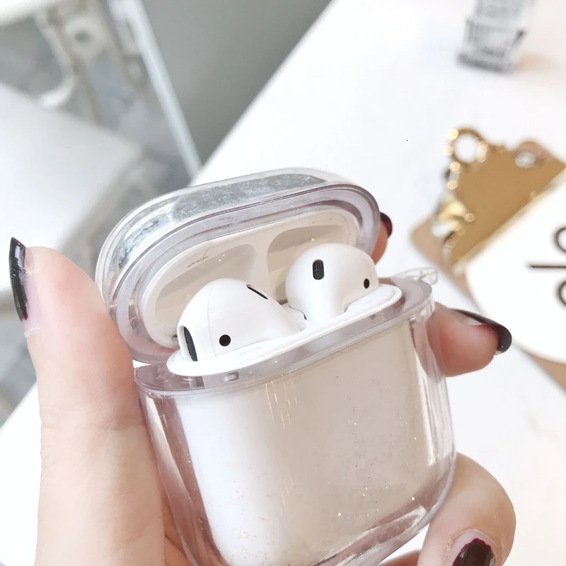 Чехол для беспроводных наушников Airpods прозрачный защитный чехол с жидким песком