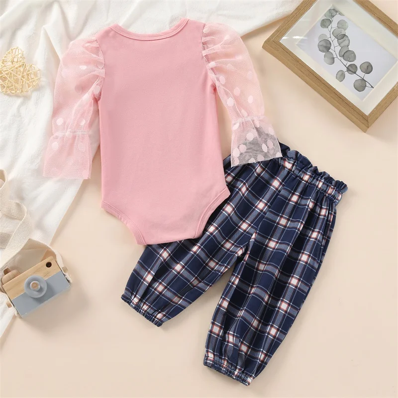 

Ma&Baby 0-24M Newborn Infant Baby Girls Clothes Set Lace Dot Long Sleeve Rompers Plaid Pants Outfits Autumn Spring Clothing D84