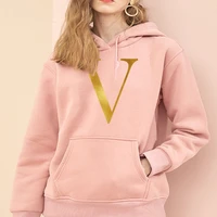 womens harajuku hoodie v letter print ladies sports pullover oversized pocket pullover hoodie long sleeve autumn fashion tops