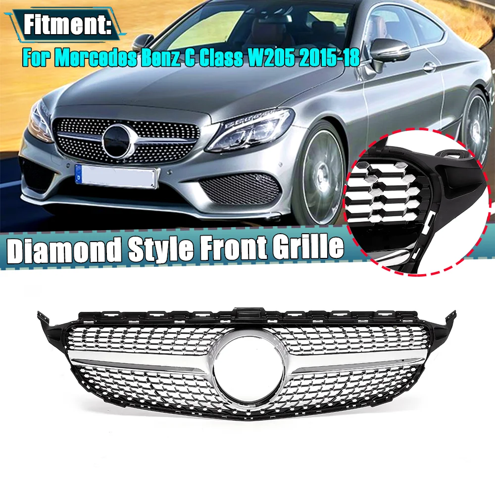 

Решетка переднего бампера гоночный гриль AMG Алмазный Стиль для Mercedes Benz C Class W205 C200 C250 C300 C350 2015 2016 2017 2018