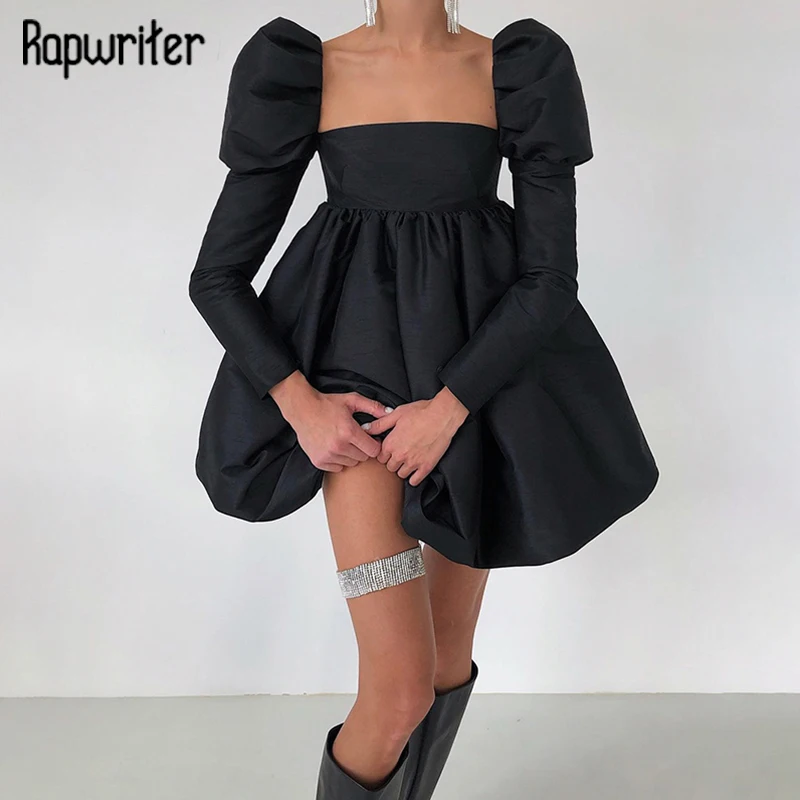 

Rapwriter Elegant A Line Dress Vintage Square Collar Party Dress Korean Evening Prom Dress Romantic Black Short Dress For Girl