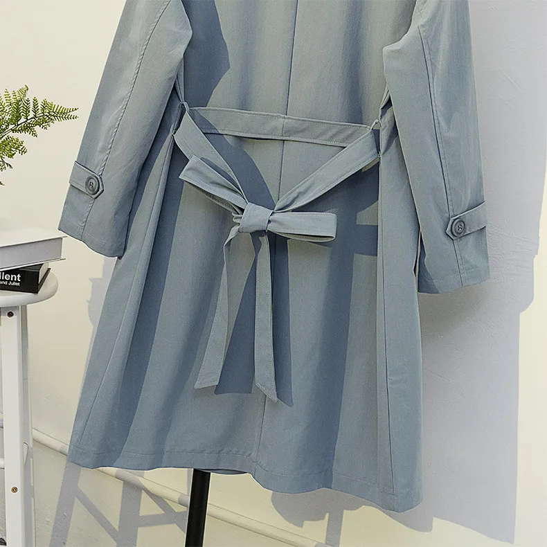 

Women Ropa Mujer Large Size Women Clothing 2019 Fall New Turn-down Collar Pink Blue Middle-long Double Breasted Windbreaker Coat