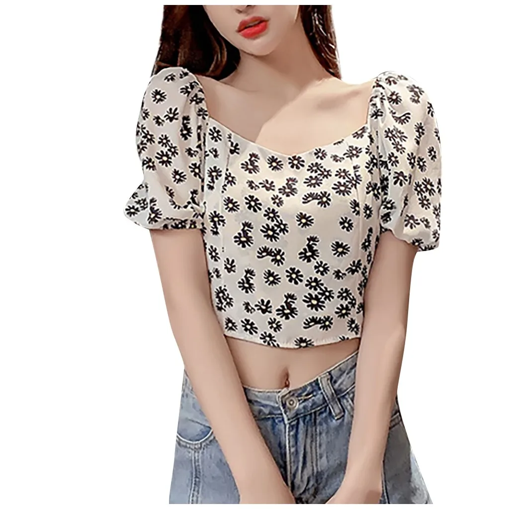 Женский укороченный топ в Корейском стиле Ретро майки с цветочным принтом
