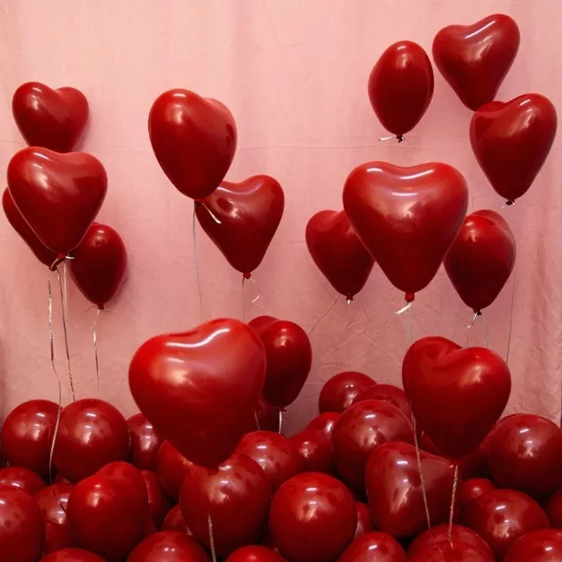 

50pcs Balloon Valentine's Day Marriage Wedding Party Decor Supplies Ruby Red Latex Balloons Love Heart Inflatable Air Helium