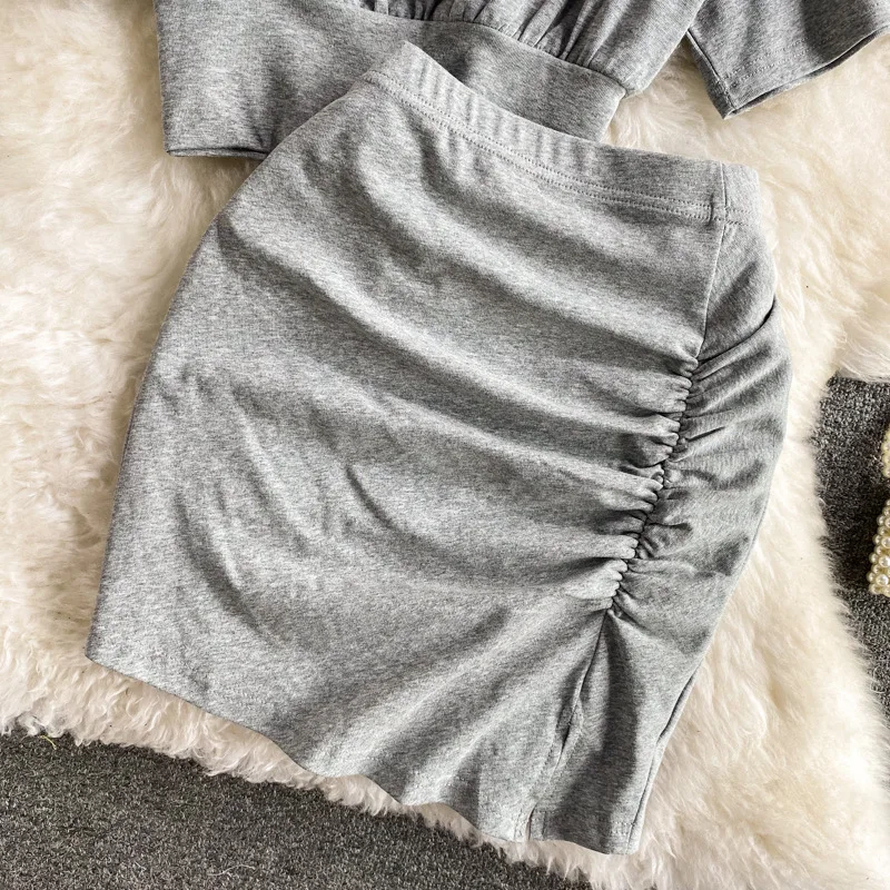 

Summer New Korean Version Shortsleeved T-shirt Top Skirt Casual Set Letter Printing Women Pullover O-Neck Elastic Waist Mini