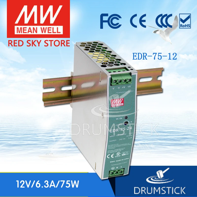 

nice MEAN WELL 2Pack EDR-75-12 12V 6.3A meanwell EDR-75 12V 75.6W Single Output Industrial DIN RAIL