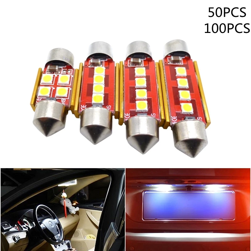 

50PCS 100PCS FESTOON LED BULB C5W C10W Car LED Reading Dome License Plate Lamp White For Toyota Corolla RAV4 Camry Prado