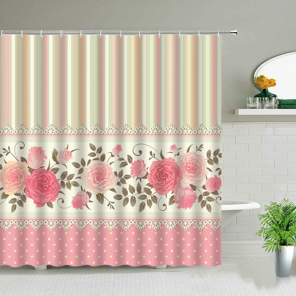 

Cactus Flowers Bird Landscape Shower Curtains Tulip Rose Floral Plant Bathroom Waterproof Bathtub Decor Cloth Curtain With Hooks
