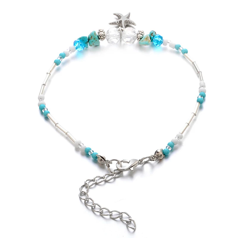 

Bohemian Starfish Beads Stone Anklets for Women Silver Color Chain Bracelet on Leg Beach Ankle Jewelry 2020 New Gifts