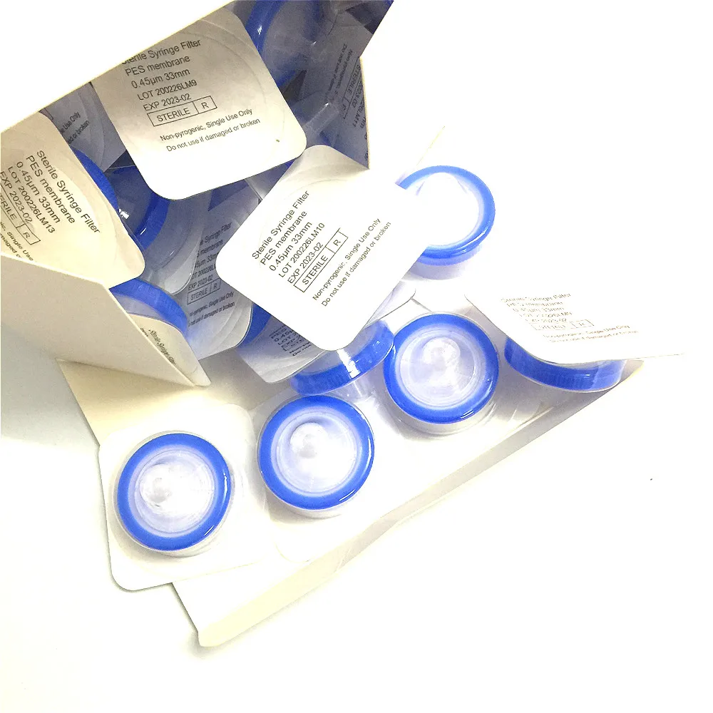 Стерильный шприцевой фильтр PES мембранный шприц фильтрующий блок 33 мм 0.45um игла