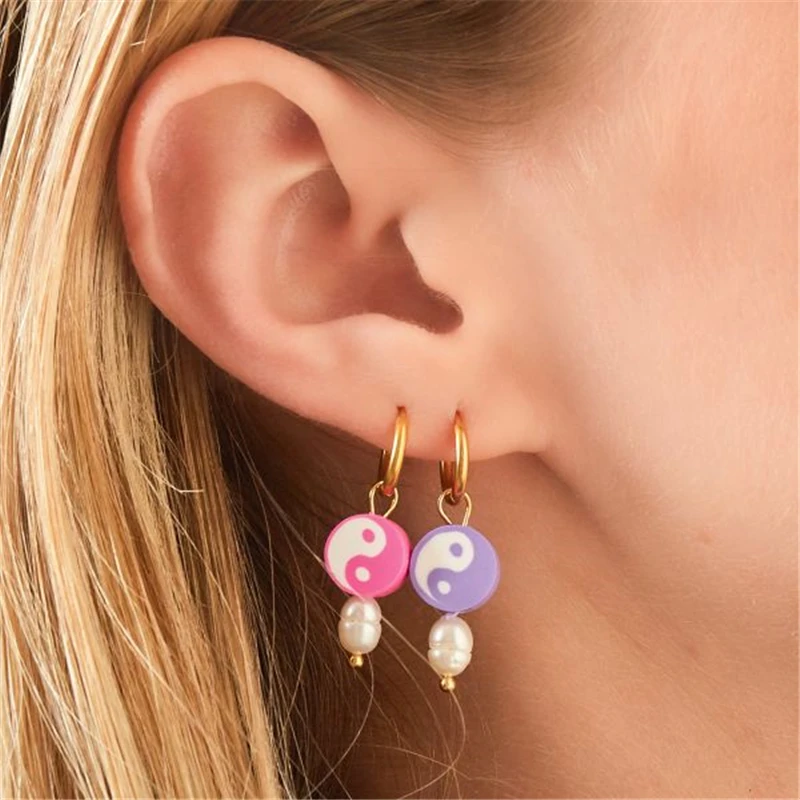 

Женские серьги-петли с золотым покрытием, Инь-Янь, Тай-Чи