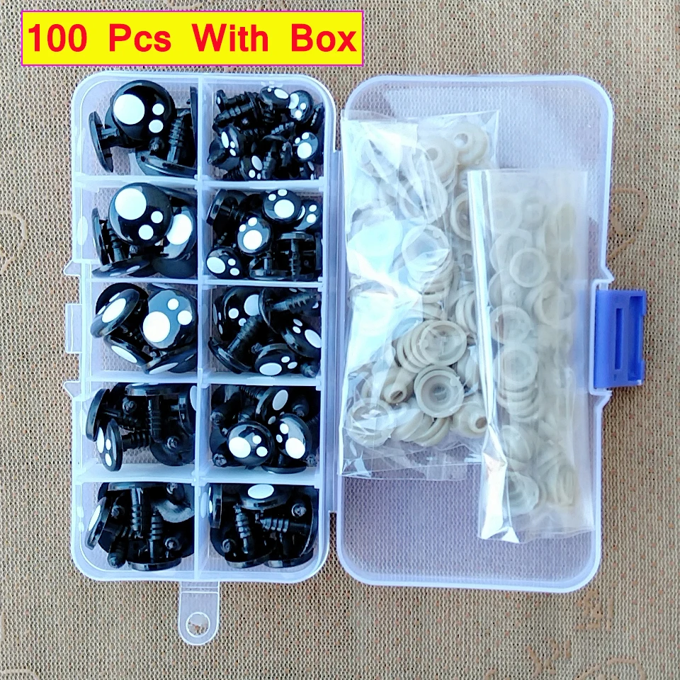 100PCS With Box 100 шт 8/10/12 мм в виде черных глаз музыкальная шкатулка для плюшевых игрушек мультфильм защитные глаза для кукол делая животных амигуруми медведя ремесло мягкие игрушки аксессуары - Цвет: 100PCS With Box