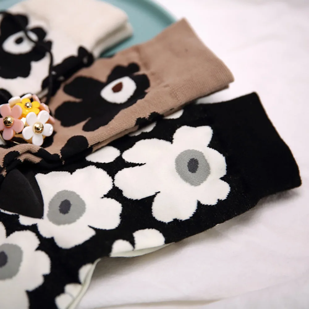 

Korean Style Floral Print Socks Spring Big Flower Blossoms Socks Breathable Elastic Sweet Novelty Sock