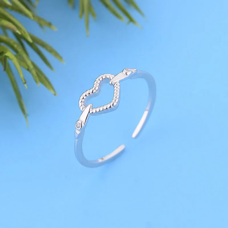 

Кольцо из серебра 925 пробы для девушек, обручальное кольцо на палец с регулируемой круглой оправой в форме сердца, оптовая продажа