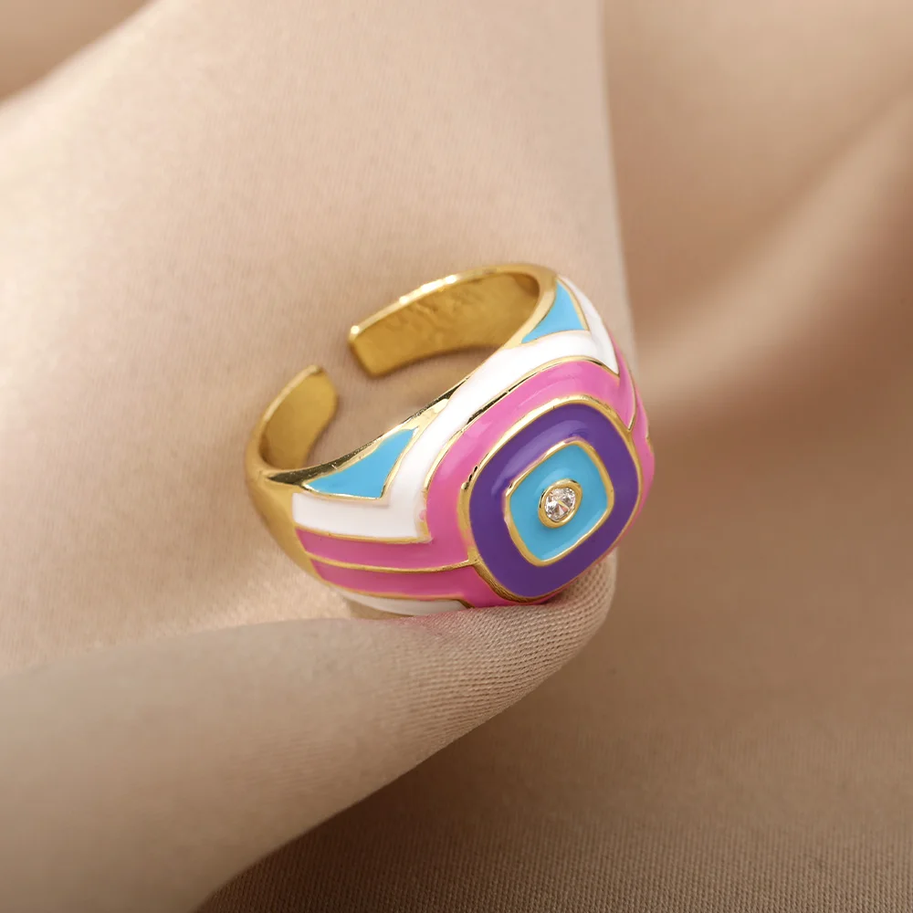 Красочные квадратные эмалевые кольца для женщин геометрические открытые из