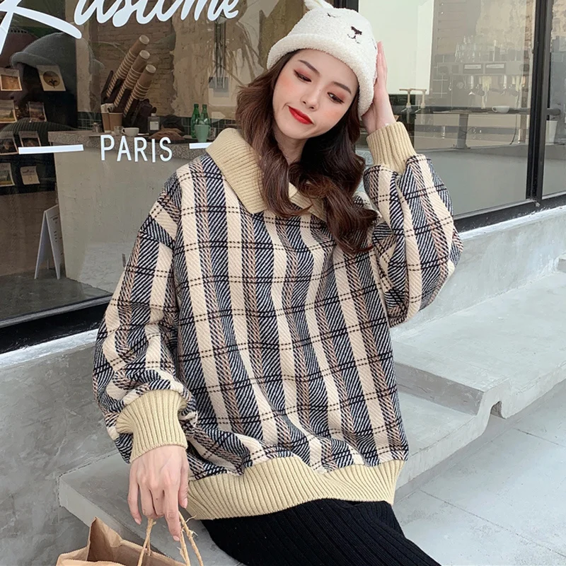 

Waitmore Sweater Women's Fashionable Student Winter Loose Korean Style Boyfriend Style Plus Velvet Thickened