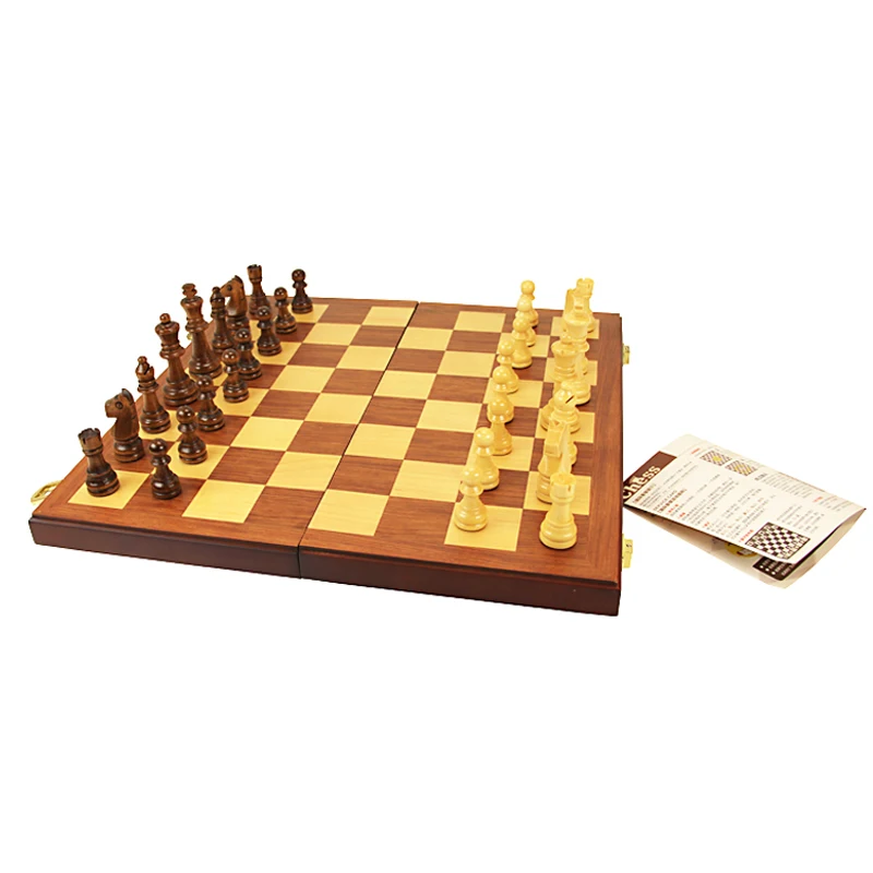 Refined High Grade Wooden Folding Large Chess Set Solid Wood Beech Chessboard Entertainment Backgammon Board Games Children Gift