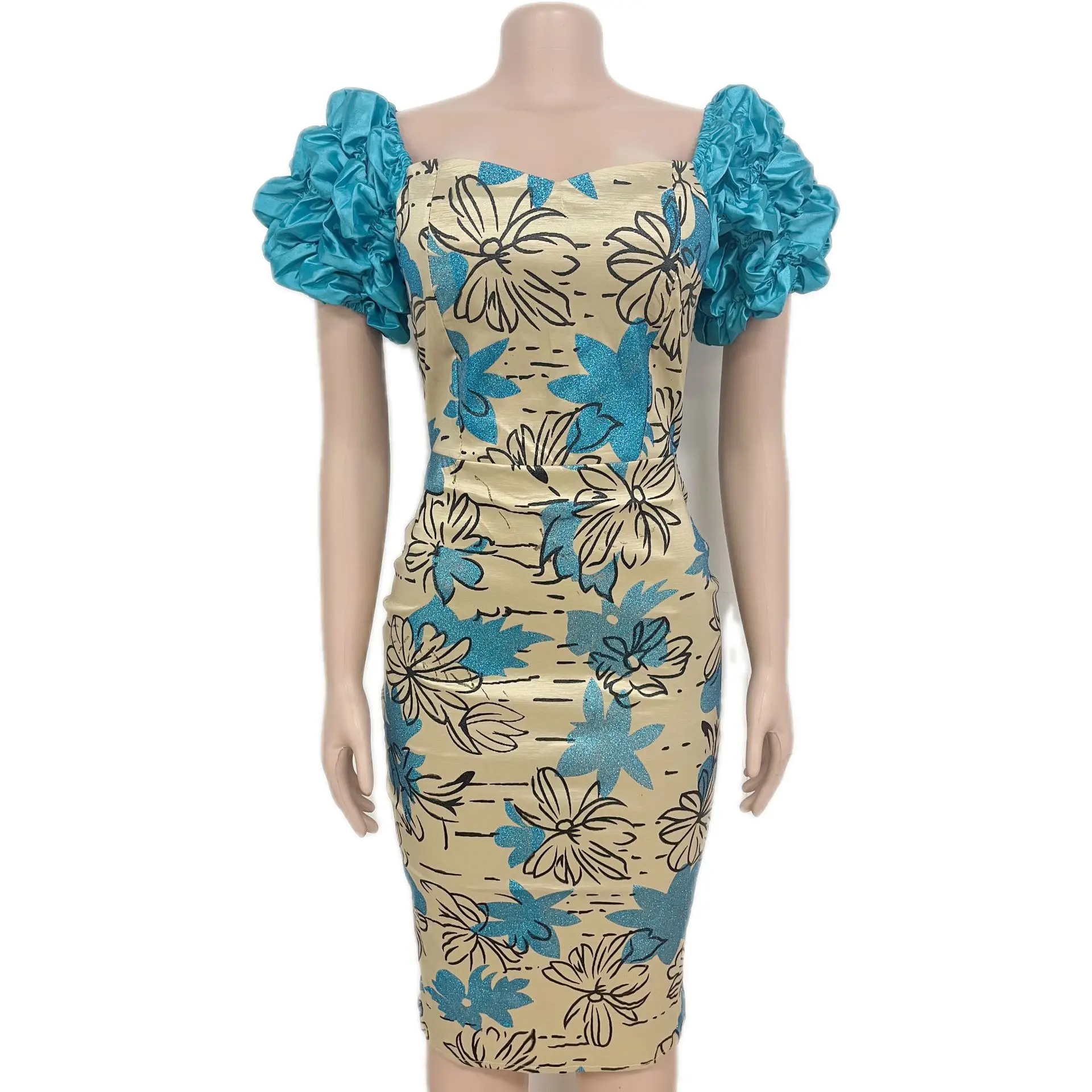 

Spring Autumn African Dresses for Women African Women Printing Polyester Short Sleeve Dress African Clothes Women Christmas Robe