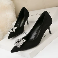 2021 spring fashion women glitter black nude high heels pumps designer bling low heels party wedding shoes plus size 34 41