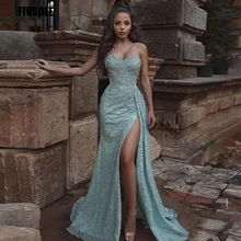 Fivsole Arabic Aso Sleeveless Split Mermaid Prom Dresses Off Shoulder Glitter Sequins Formal Evening Gowns Robe De Soirée Femme (4)