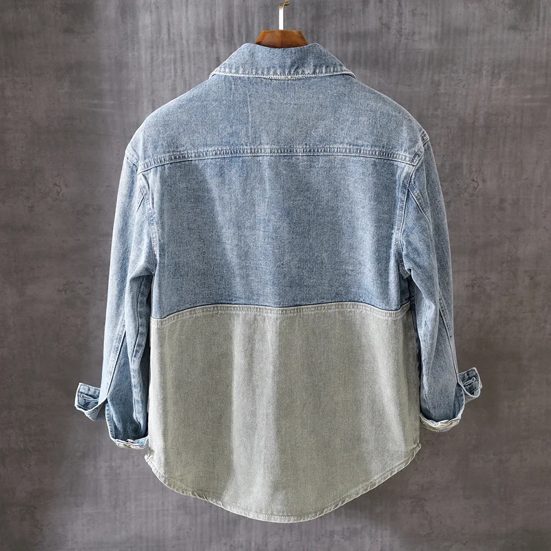 

Spring Autumn Men Spliced Cowboy Coat Loose Japan Style Vintage Cargo Jacket Tops Single Breasted Blue Denim Coat Male S-3XL