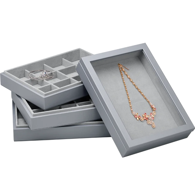 Oirlv New High-End Leather + Microfiber Light Gray Jewelry Storage Box Jewelry Necklace Pendant Bracelet Storage Display Box