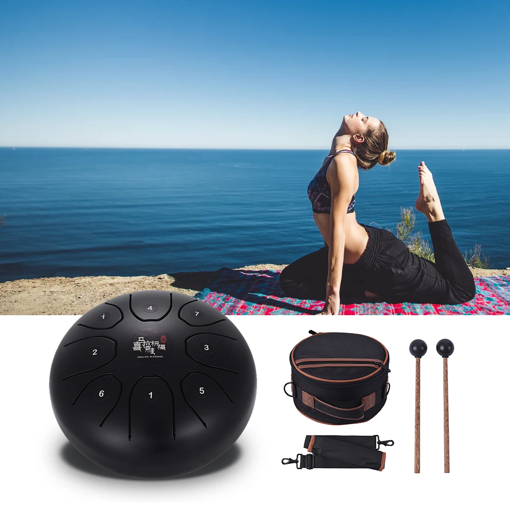 

8 Inch Compact Size 8-Tone Steel Tongue Drum C Key Percussion Instrument Hand Pan Drum with Drum Mallets Carry Bag