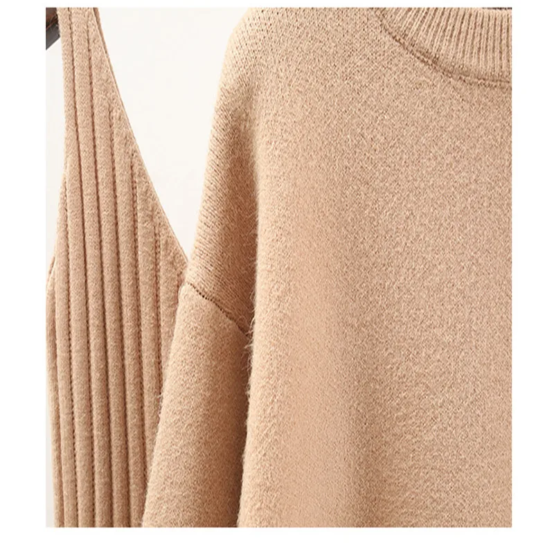 

6 Colors Women Sweater Dress Set Tracksuit For Autumn Winter Loose Pullovers Knitted Dress Jumper Two Pieces Set Female Suits