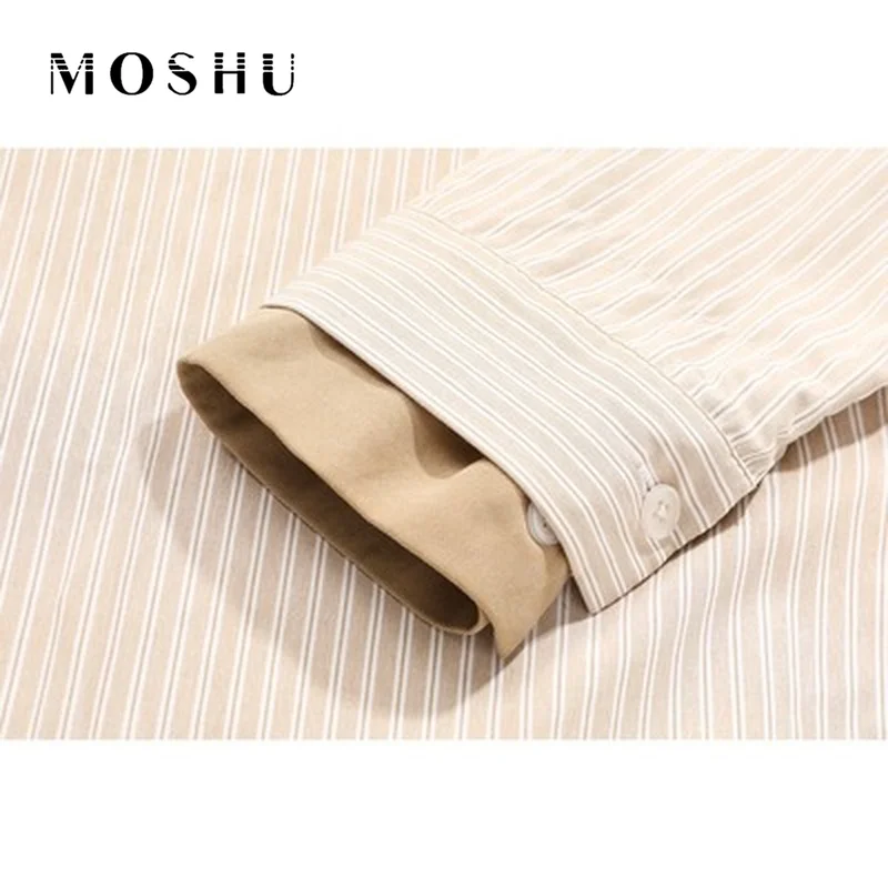 Женская полосатая блузка с длинным рукавом свободная рубашка принтом большие