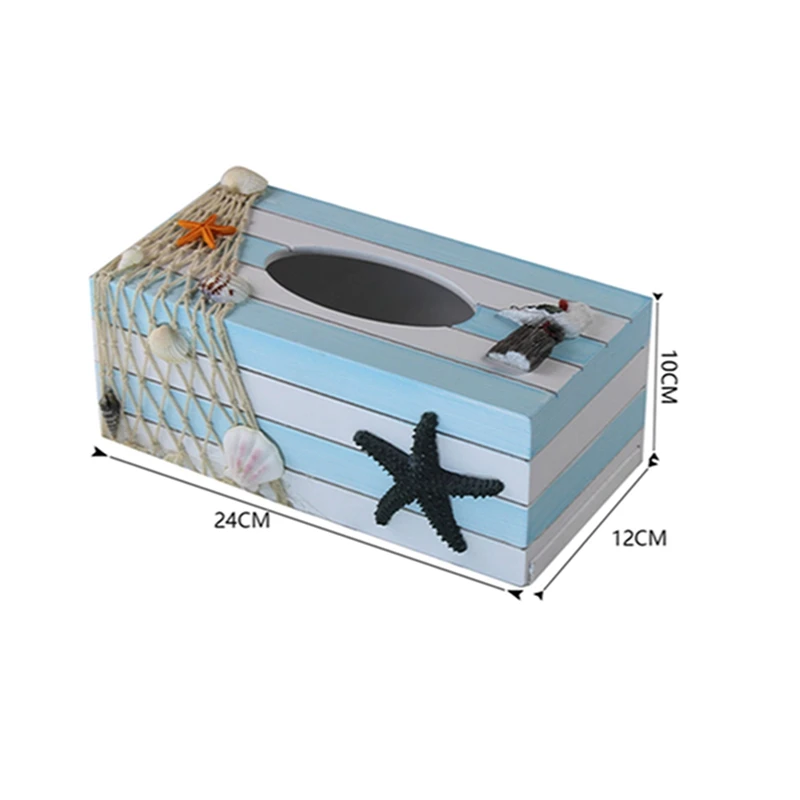 

1pc Tissue Box Mediterranean Style Wood Resin Ornaments Tissue Holder Wooden Crafts Napkin Storage Box Home Desktop Storage Tool