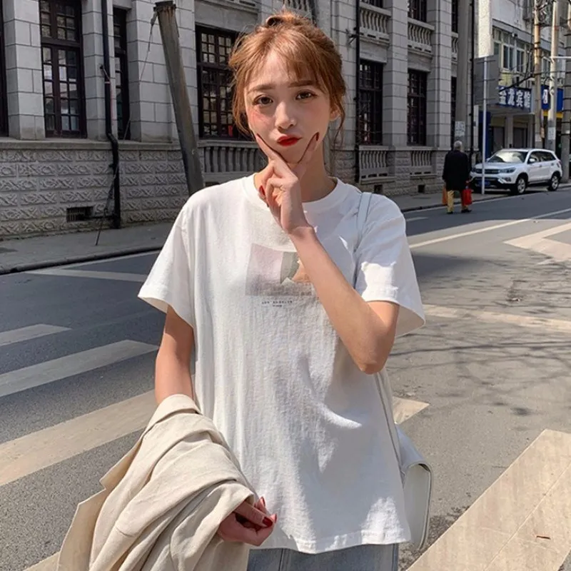 Harajuku BF стильная женская бежевая футболка с принтом персонажа Harajuku пуловер с круглым вырезом и коротким рукавом белая футболка Топы