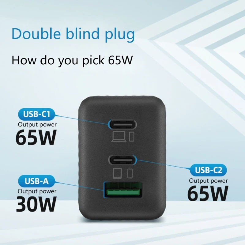 

US Plug 65W TYPE-C USB-C Power GaN Adapter for Laptops MacBook Pro Mobile Phone Fast Wall Charger with 3 USB Ports