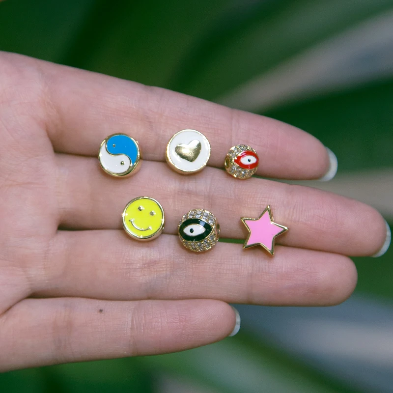 

Hobbyworker Ins Hot Selling Cartoon Drops Enamel Eyes Smiley Face Tai Chi Stars Spacer Beads for Bracelet Necklace Jewelry XQ072